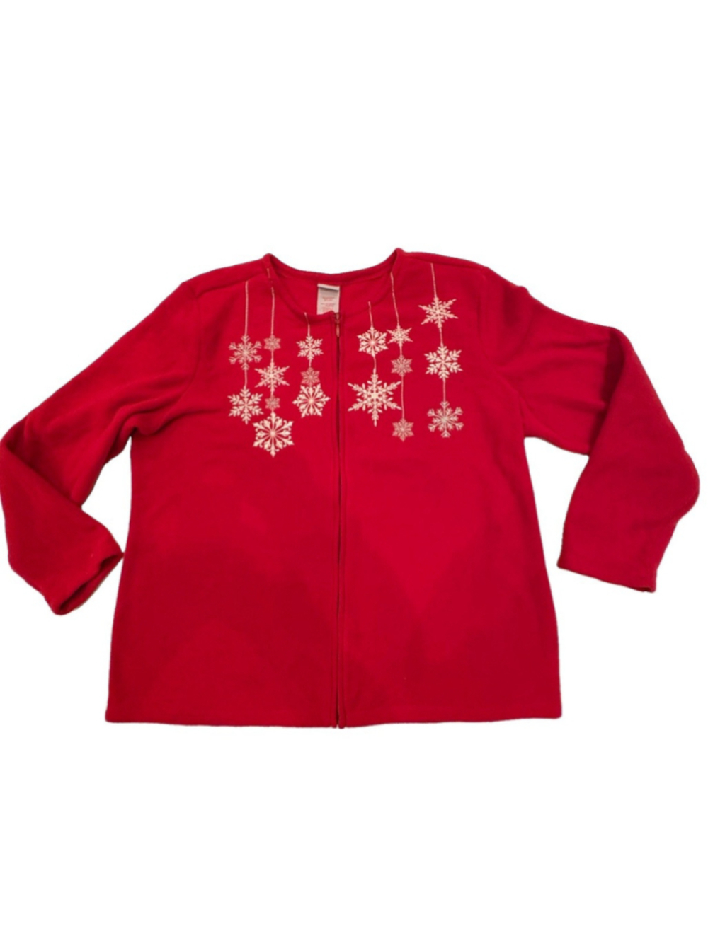 Woman’s Red Holiday Jacket W/snowflakes Design-XL -fleece-Christmas-winter Party
